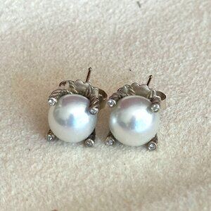 David Yurman Cable Pearl & Diamond Stud Earrings – Sterling Silver